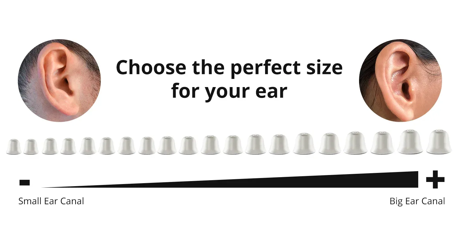 The 10 pairs of ear domes included with the Nebroo PRO 3.0